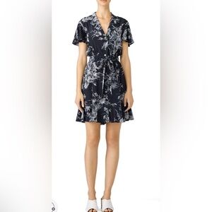 Cinq a Sept Floral Quincy 100% Silk Shirtdress Size 12 Workwear Minimalist 5a7